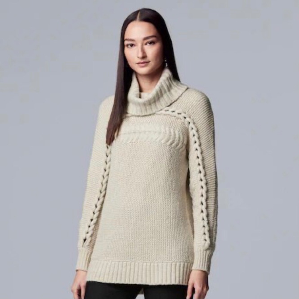 Simply Vera Braided Cable-Knit Cowlneck Sweater XS